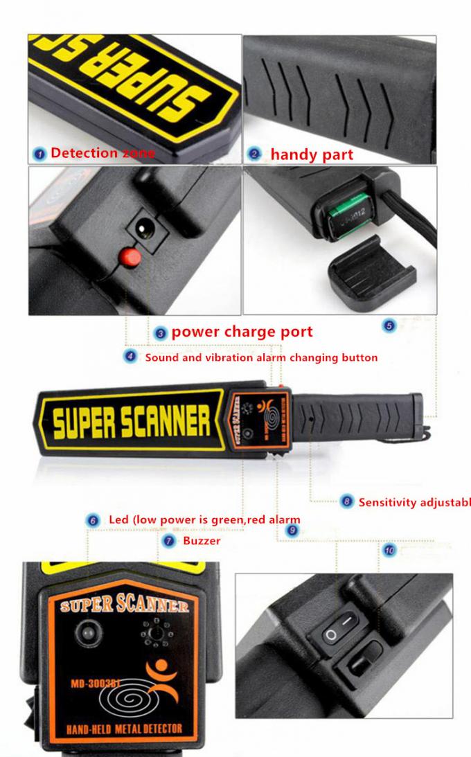 Calibratura auto- dell'alto metal detector portatile di sensibilità con il caricabatteria e la cinghia 0